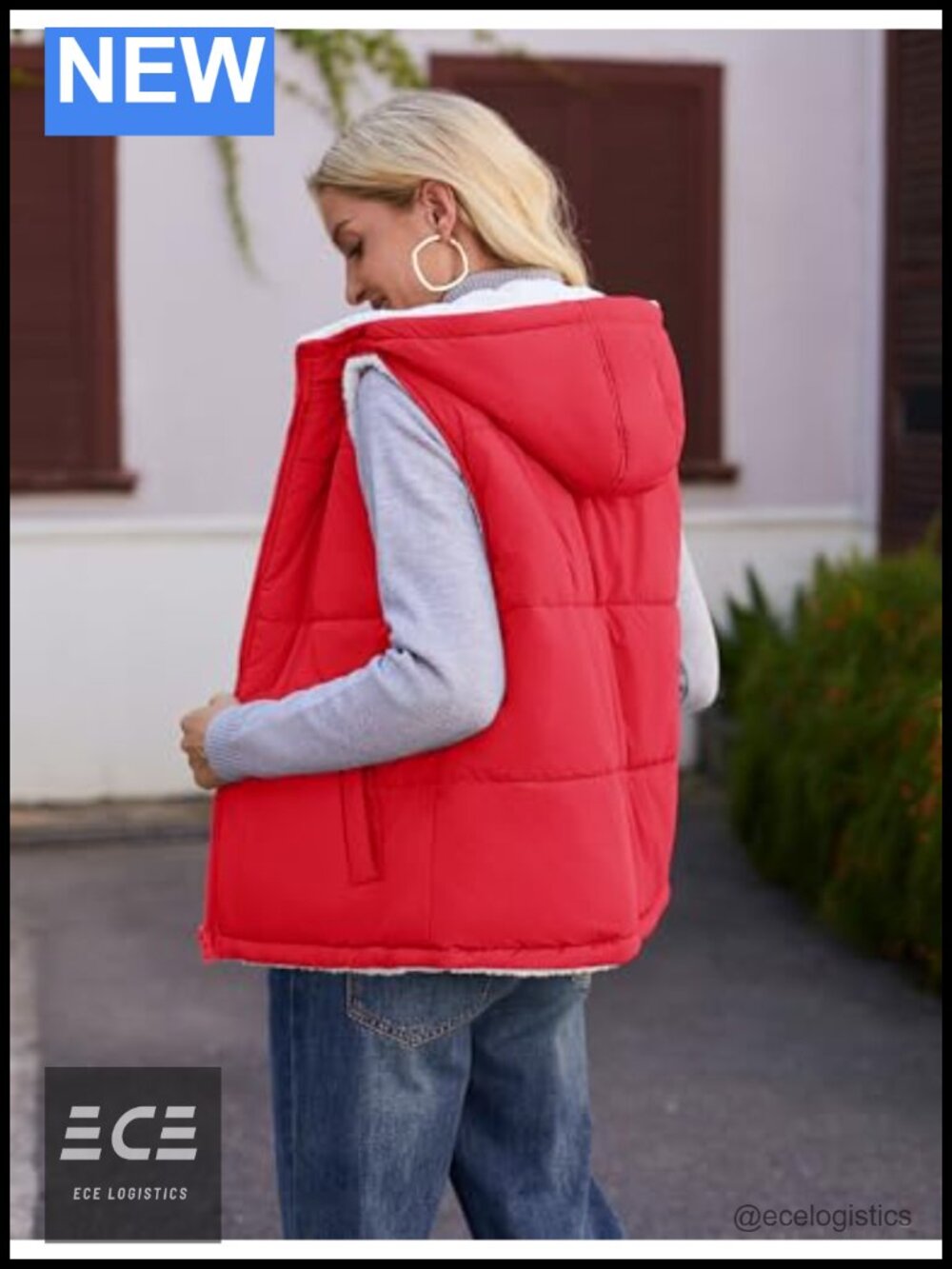 Womens Reversible Puffer Vest Sleeveless Zip Up Fleece Hooded Jacket - Picture 2 of 6
